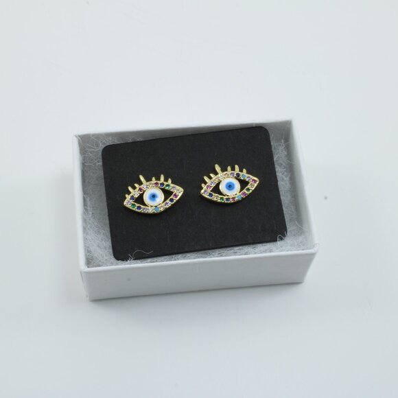 Brand New Evil Eye gold plated earrings - Picture 4 of 4